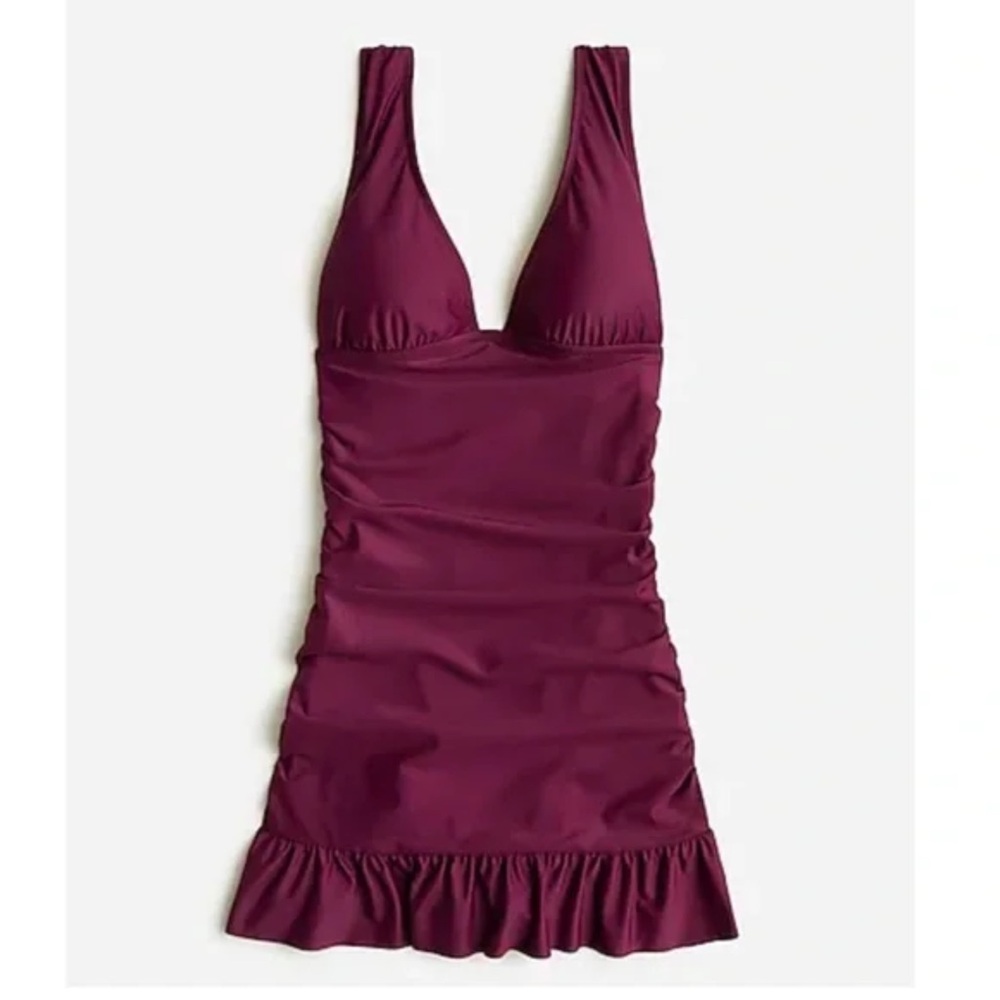 J. Crew Ruched Swim Dress burgundy one piece skirt sz 12 swimsuit